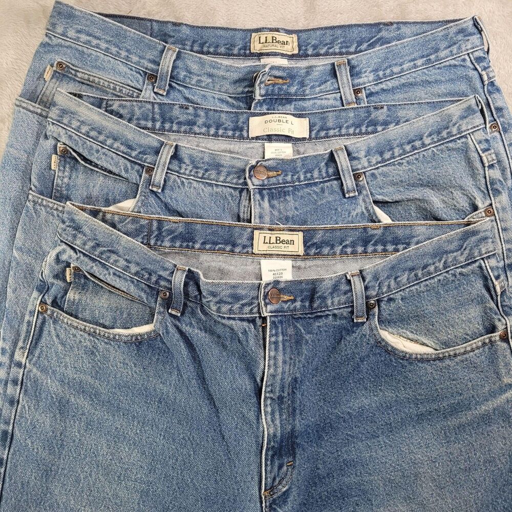 Lot Of 3 L.L.Bean Jeans Mens 40x29 Blue Light Wash Straight Denim Cotton